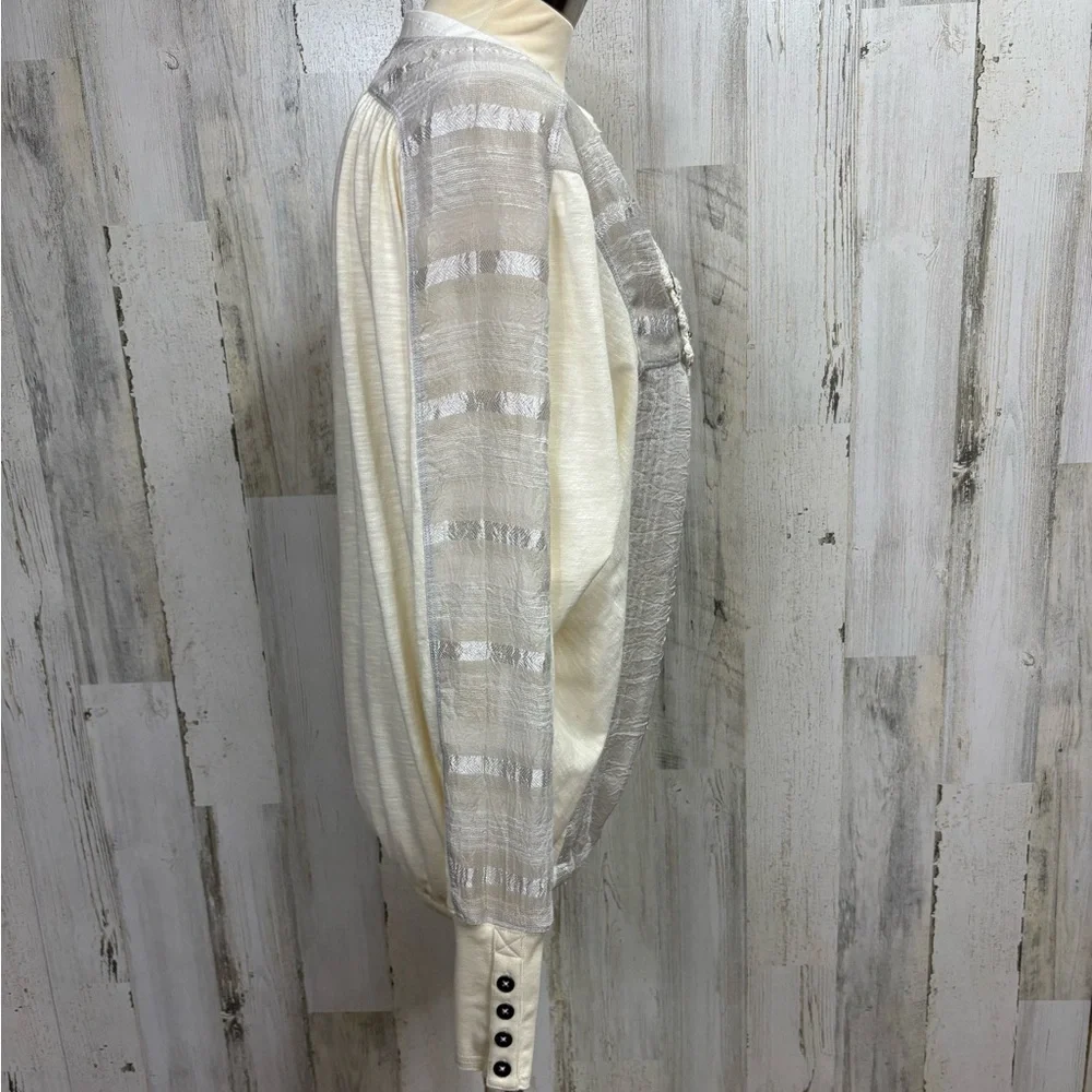 Free People Shadow Striped‎ Beaded Crochet Neck Boho Top